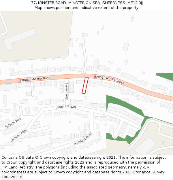 77, MINSTER ROAD, MINSTER ON SEA, SHEERNESS, ME12 3JJ: Location map and indicative extent of plot