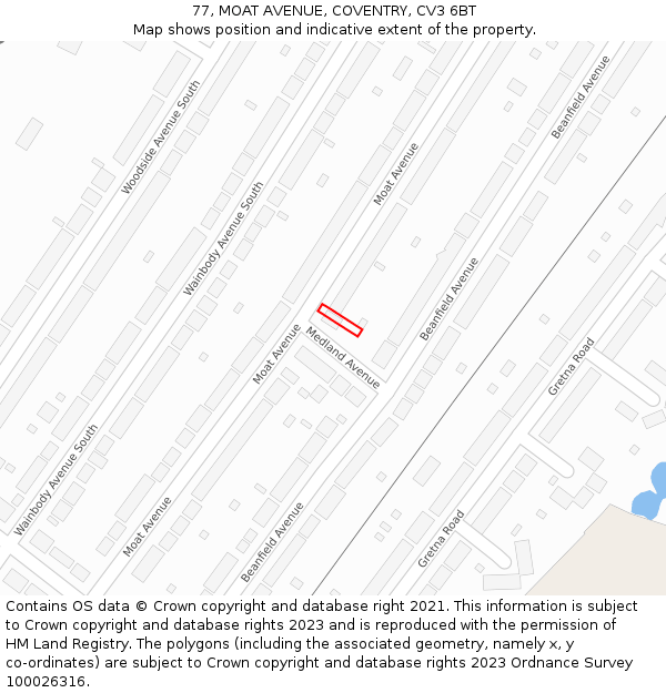 77, MOAT AVENUE, COVENTRY, CV3 6BT: Location map and indicative extent of plot