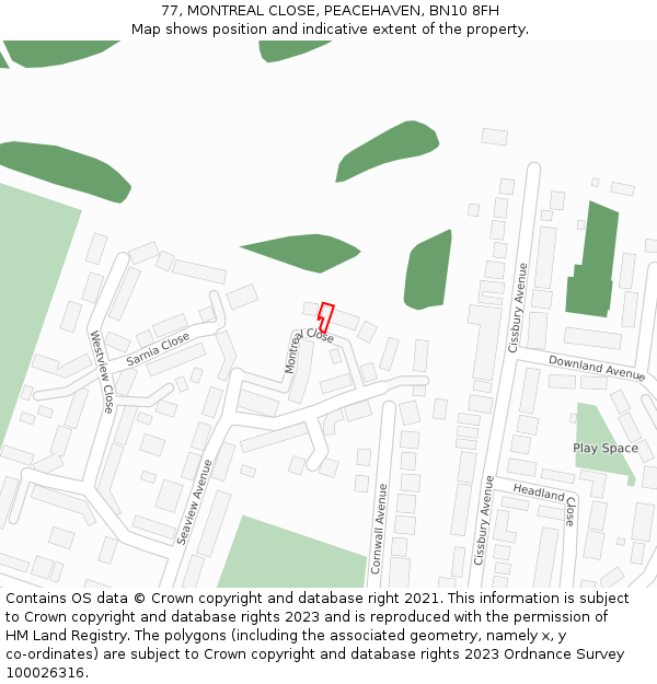 77, MONTREAL CLOSE, PEACEHAVEN, BN10 8FH: Location map and indicative extent of plot