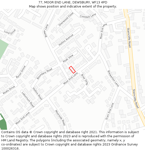 77, MOOR END LANE, DEWSBURY, WF13 4PD: Location map and indicative extent of plot