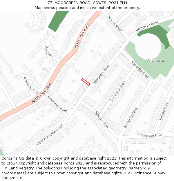 77, MOORGREEN ROAD, COWES, PO31 7LH: Location map and indicative extent of plot