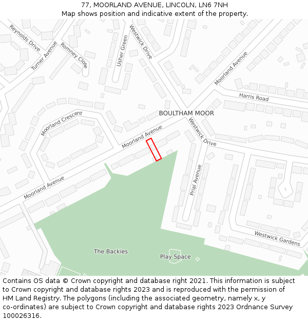 77, MOORLAND AVENUE, LINCOLN, LN6 7NH: Location map and indicative extent of plot