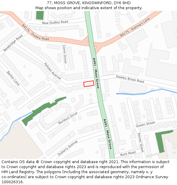 77, MOSS GROVE, KINGSWINFORD, DY6 9HD: Location map and indicative extent of plot