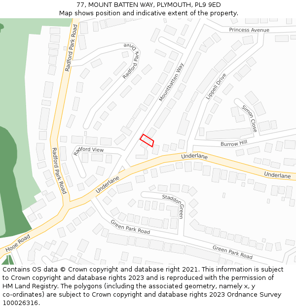 77, MOUNT BATTEN WAY, PLYMOUTH, PL9 9ED: Location map and indicative extent of plot