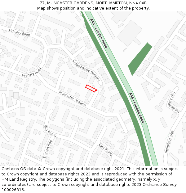 77, MUNCASTER GARDENS, NORTHAMPTON, NN4 0XR: Location map and indicative extent of plot