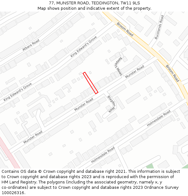 77, MUNSTER ROAD, TEDDINGTON, TW11 9LS: Location map and indicative extent of plot