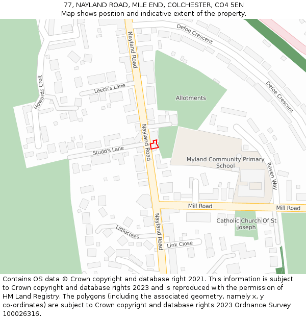 77, NAYLAND ROAD, MILE END, COLCHESTER, CO4 5EN: Location map and indicative extent of plot