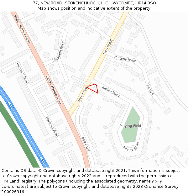 77, NEW ROAD, STOKENCHURCH, HIGH WYCOMBE, HP14 3SQ: Location map and indicative extent of plot