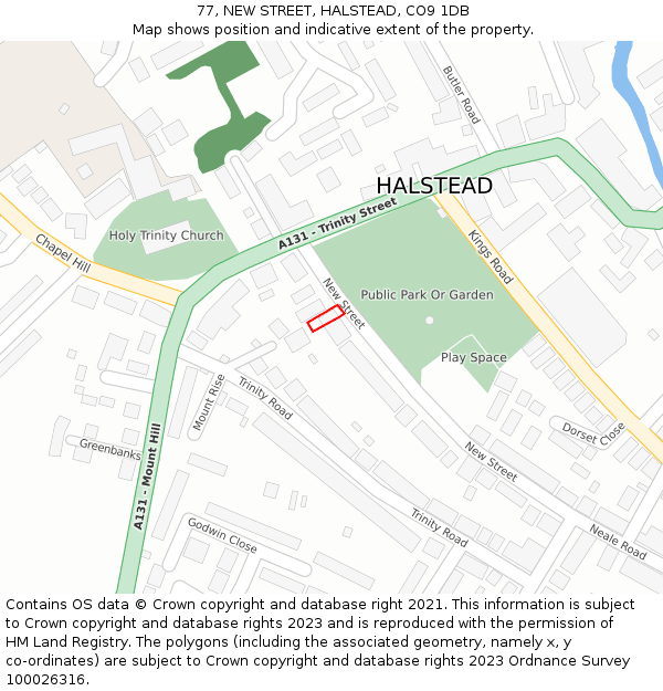 77, NEW STREET, HALSTEAD, CO9 1DB: Location map and indicative extent of plot