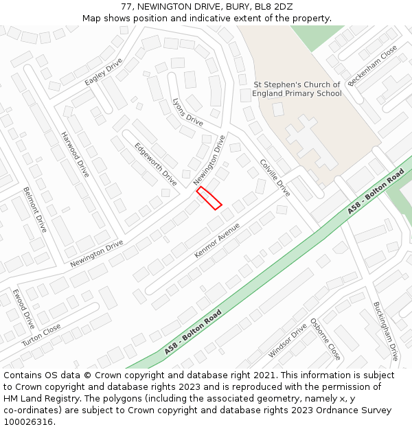 77, NEWINGTON DRIVE, BURY, BL8 2DZ: Location map and indicative extent of plot