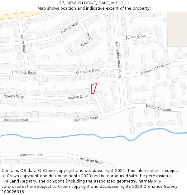 77, NEWLYN DRIVE, SALE, M33 3LH: Location map and indicative extent of plot