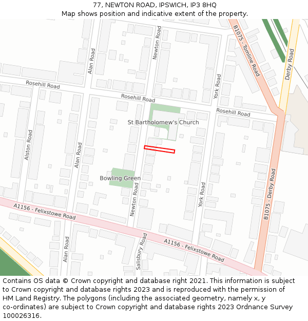 77, NEWTON ROAD, IPSWICH, IP3 8HQ: Location map and indicative extent of plot
