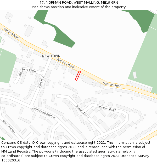 77, NORMAN ROAD, WEST MALLING, ME19 6RN: Location map and indicative extent of plot