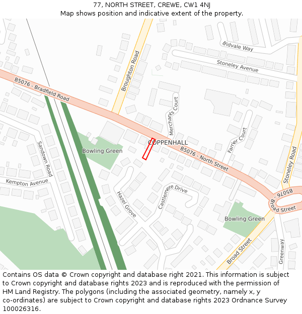 77, NORTH STREET, CREWE, CW1 4NJ: Location map and indicative extent of plot