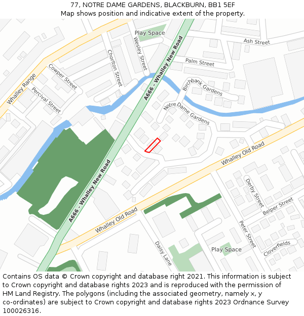 77, NOTRE DAME GARDENS, BLACKBURN, BB1 5EF: Location map and indicative extent of plot