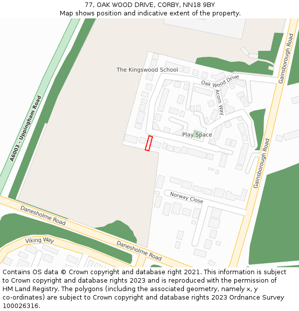 77, OAK WOOD DRIVE, CORBY, NN18 9BY: Location map and indicative extent of plot