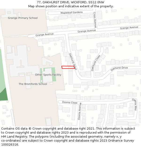 77, OAKHURST DRIVE, WICKFORD, SS12 0NW: Location map and indicative extent of plot