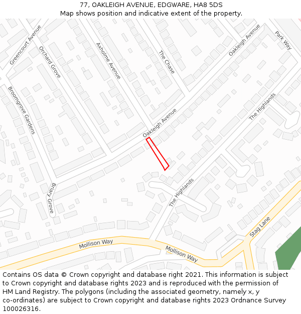 77, OAKLEIGH AVENUE, EDGWARE, HA8 5DS: Location map and indicative extent of plot