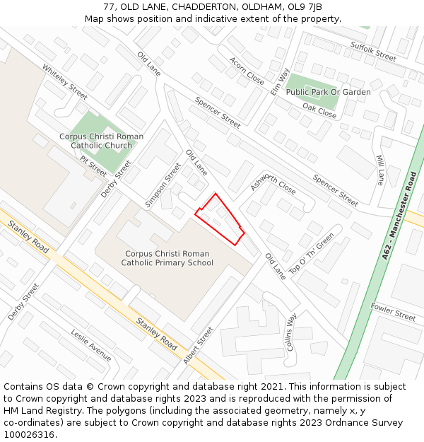 77, OLD LANE, CHADDERTON, OLDHAM, OL9 7JB: Location map and indicative extent of plot