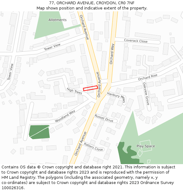 77, ORCHARD AVENUE, CROYDON, CR0 7NF: Location map and indicative extent of plot