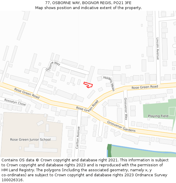 77, OSBORNE WAY, BOGNOR REGIS, PO21 3FE: Location map and indicative extent of plot