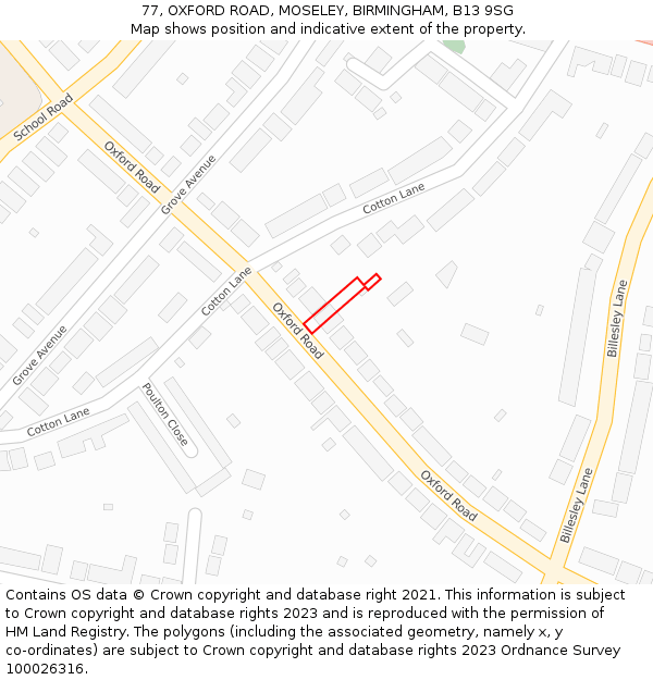 77, OXFORD ROAD, MOSELEY, BIRMINGHAM, B13 9SG: Location map and indicative extent of plot