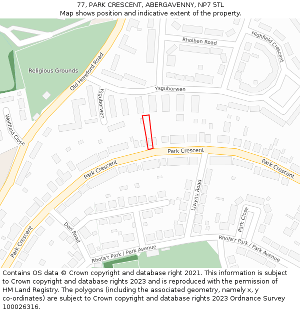 77, PARK CRESCENT, ABERGAVENNY, NP7 5TL: Location map and indicative extent of plot