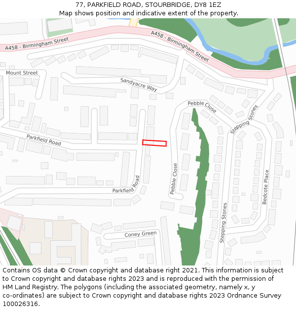 77, PARKFIELD ROAD, STOURBRIDGE, DY8 1EZ: Location map and indicative extent of plot