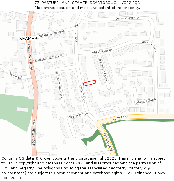 77, PASTURE LANE, SEAMER, SCARBOROUGH, YO12 4QR: Location map and indicative extent of plot