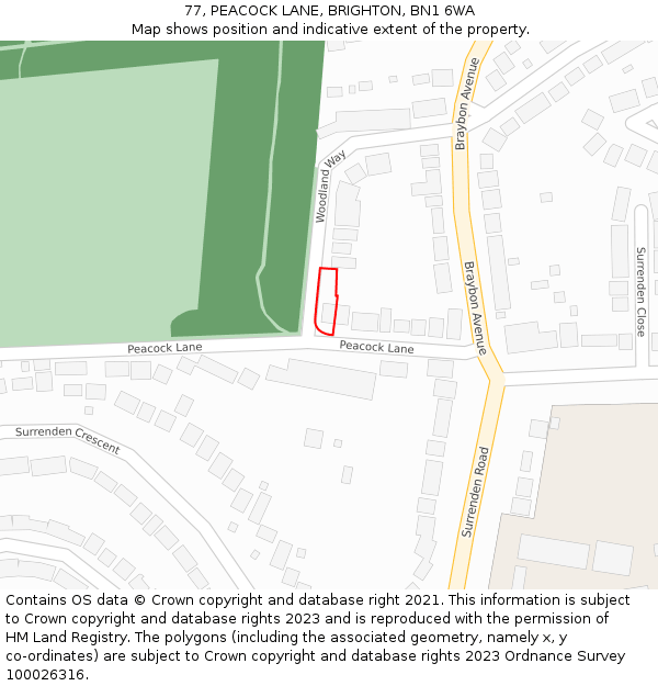 77, PEACOCK LANE, BRIGHTON, BN1 6WA: Location map and indicative extent of plot
