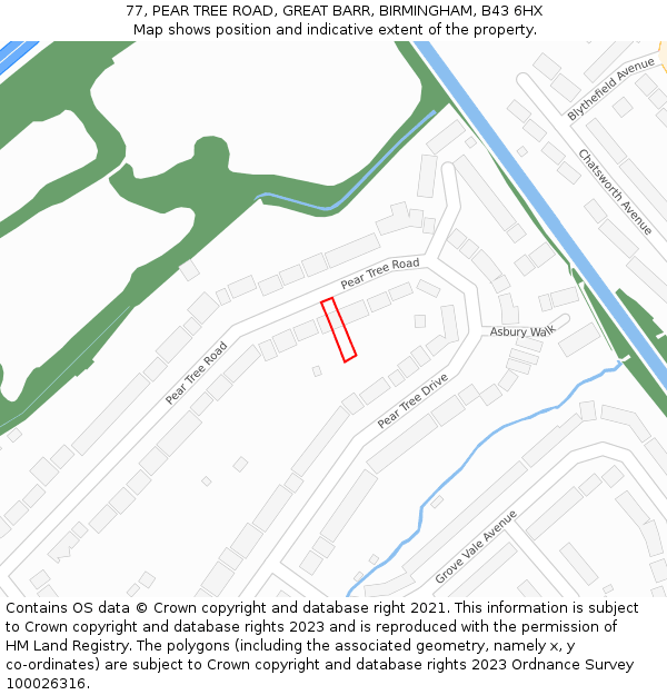 77, PEAR TREE ROAD, GREAT BARR, BIRMINGHAM, B43 6HX: Location map and indicative extent of plot