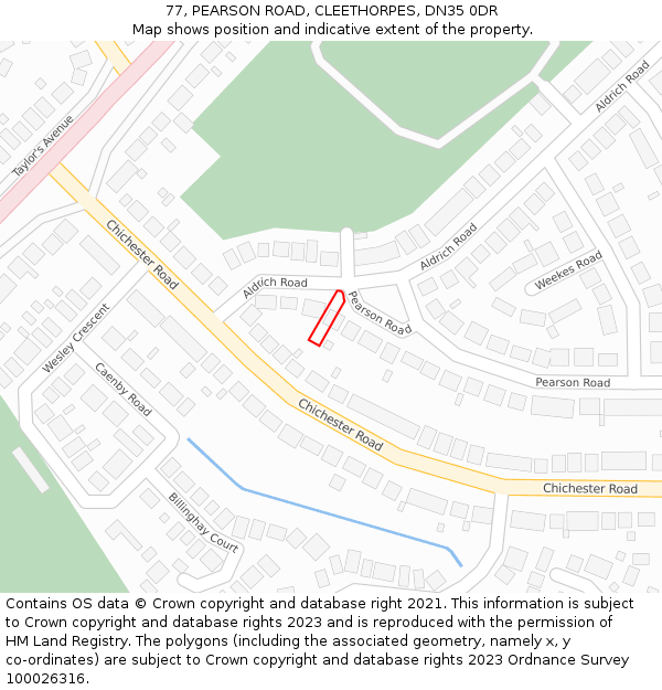 77, PEARSON ROAD, CLEETHORPES, DN35 0DR: Location map and indicative extent of plot