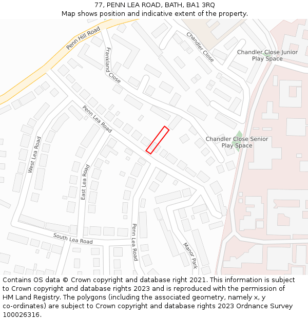 77, PENN LEA ROAD, BATH, BA1 3RQ: Location map and indicative extent of plot