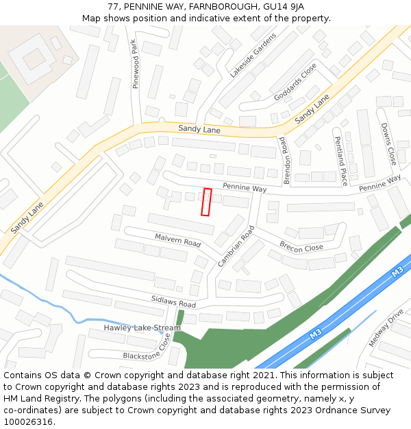 77, PENNINE WAY, FARNBOROUGH, GU14 9JA: Location map and indicative extent of plot