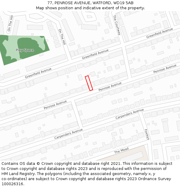 77, PENROSE AVENUE, WATFORD, WD19 5AB: Location map and indicative extent of plot