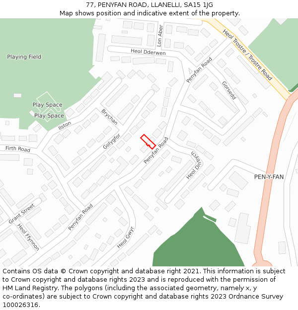 77, PENYFAN ROAD, LLANELLI, SA15 1JG: Location map and indicative extent of plot