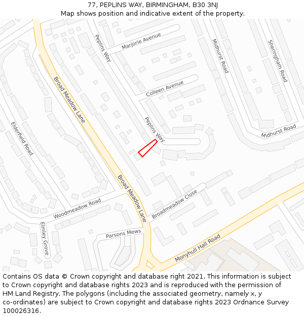 77, PEPLINS WAY, BIRMINGHAM, B30 3NJ: Location map and indicative extent of plot