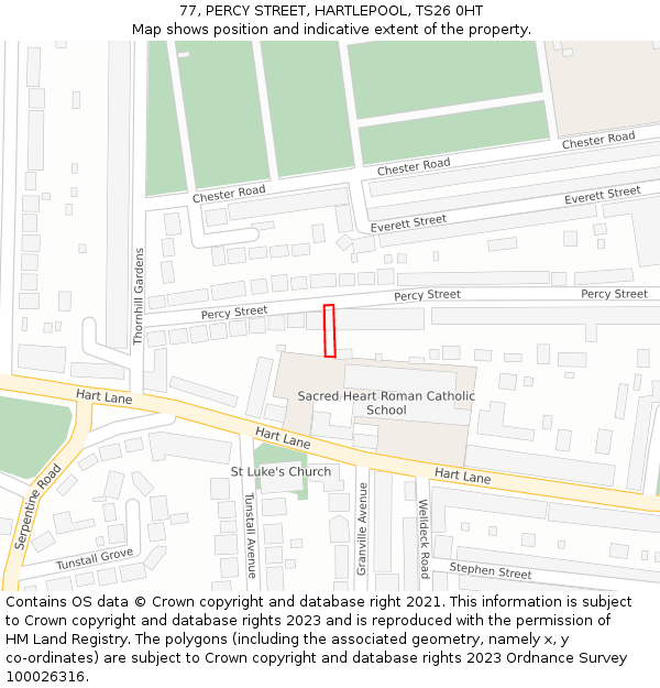 77, PERCY STREET, HARTLEPOOL, TS26 0HT: Location map and indicative extent of plot