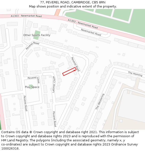 77, PEVEREL ROAD, CAMBRIDGE, CB5 8RN: Location map and indicative extent of plot