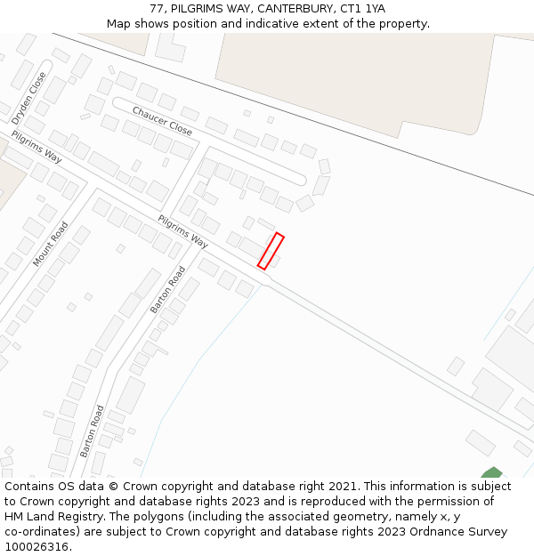 77, PILGRIMS WAY, CANTERBURY, CT1 1YA: Location map and indicative extent of plot