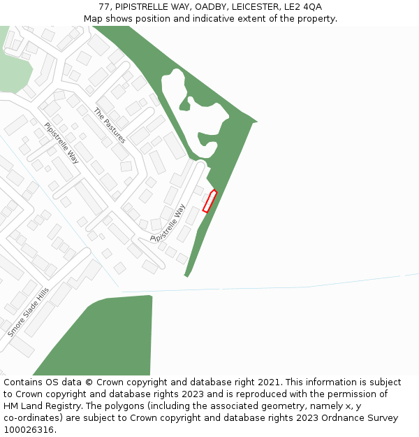 77, PIPISTRELLE WAY, OADBY, LEICESTER, LE2 4QA: Location map and indicative extent of plot