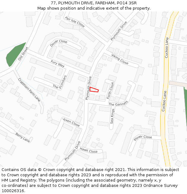 77, PLYMOUTH DRIVE, FAREHAM, PO14 3SR: Location map and indicative extent of plot