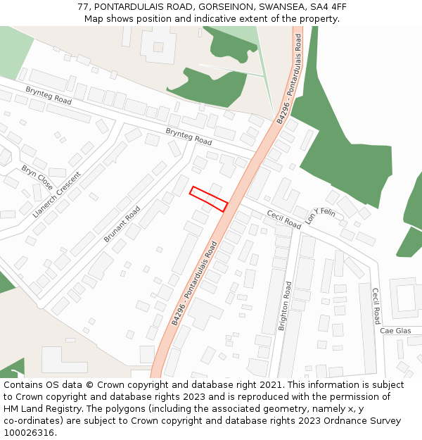 77, PONTARDULAIS ROAD, GORSEINON, SWANSEA, SA4 4FF: Location map and indicative extent of plot