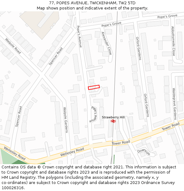 77, POPES AVENUE, TWICKENHAM, TW2 5TD: Location map and indicative extent of plot