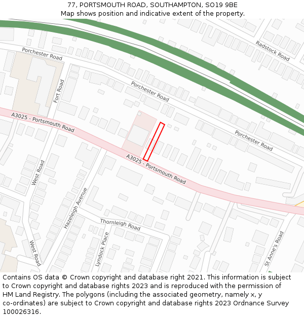 77, PORTSMOUTH ROAD, SOUTHAMPTON, SO19 9BE: Location map and indicative extent of plot