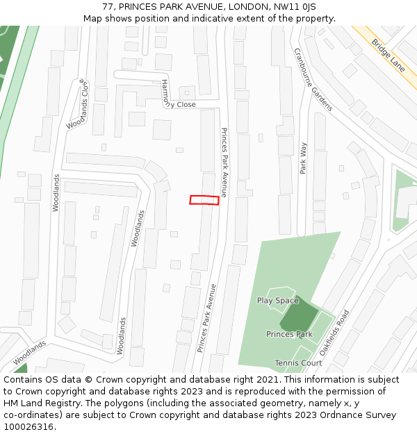 77, PRINCES PARK AVENUE, LONDON, NW11 0JS: Location map and indicative extent of plot
