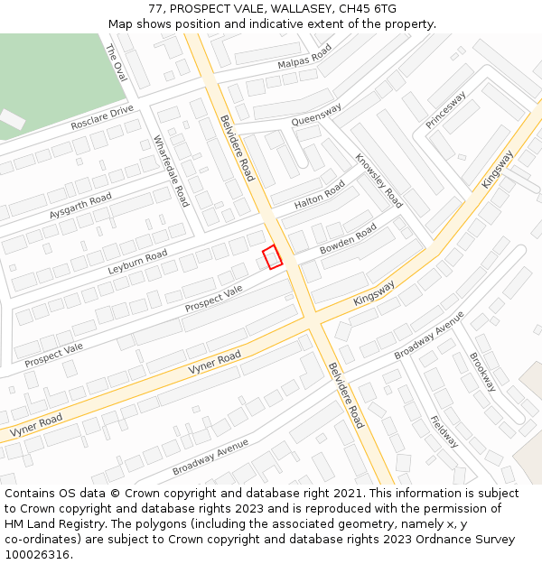 77, PROSPECT VALE, WALLASEY, CH45 6TG: Location map and indicative extent of plot