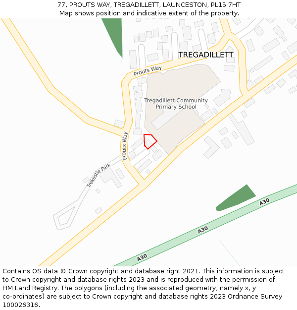 77, PROUTS WAY, TREGADILLETT, LAUNCESTON, PL15 7HT: Location map and indicative extent of plot