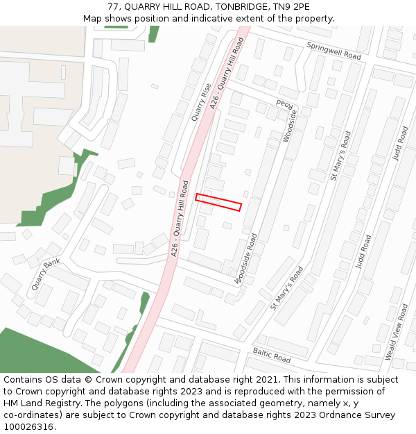 77, QUARRY HILL ROAD, TONBRIDGE, TN9 2PE: Location map and indicative extent of plot