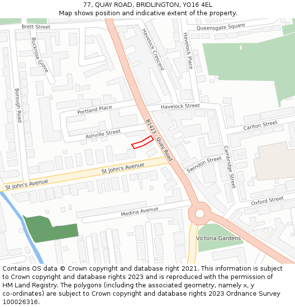 77, QUAY ROAD, BRIDLINGTON, YO16 4EL: Location map and indicative extent of plot